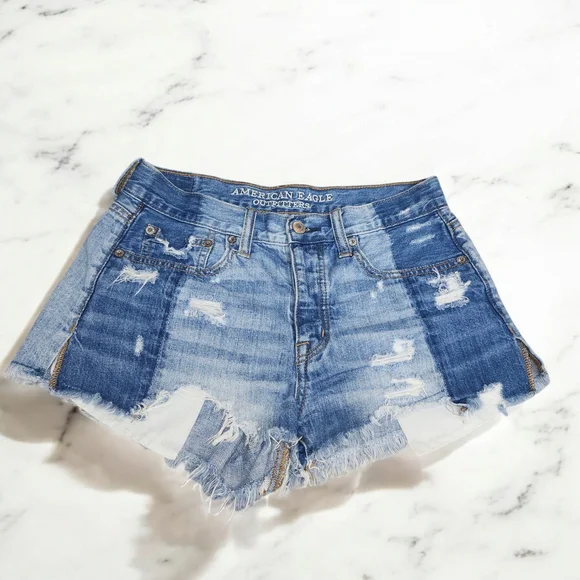 American Eagle Outfitters Blue Jean Shorts with Distressed Raw Hem - Picture 1 of 5